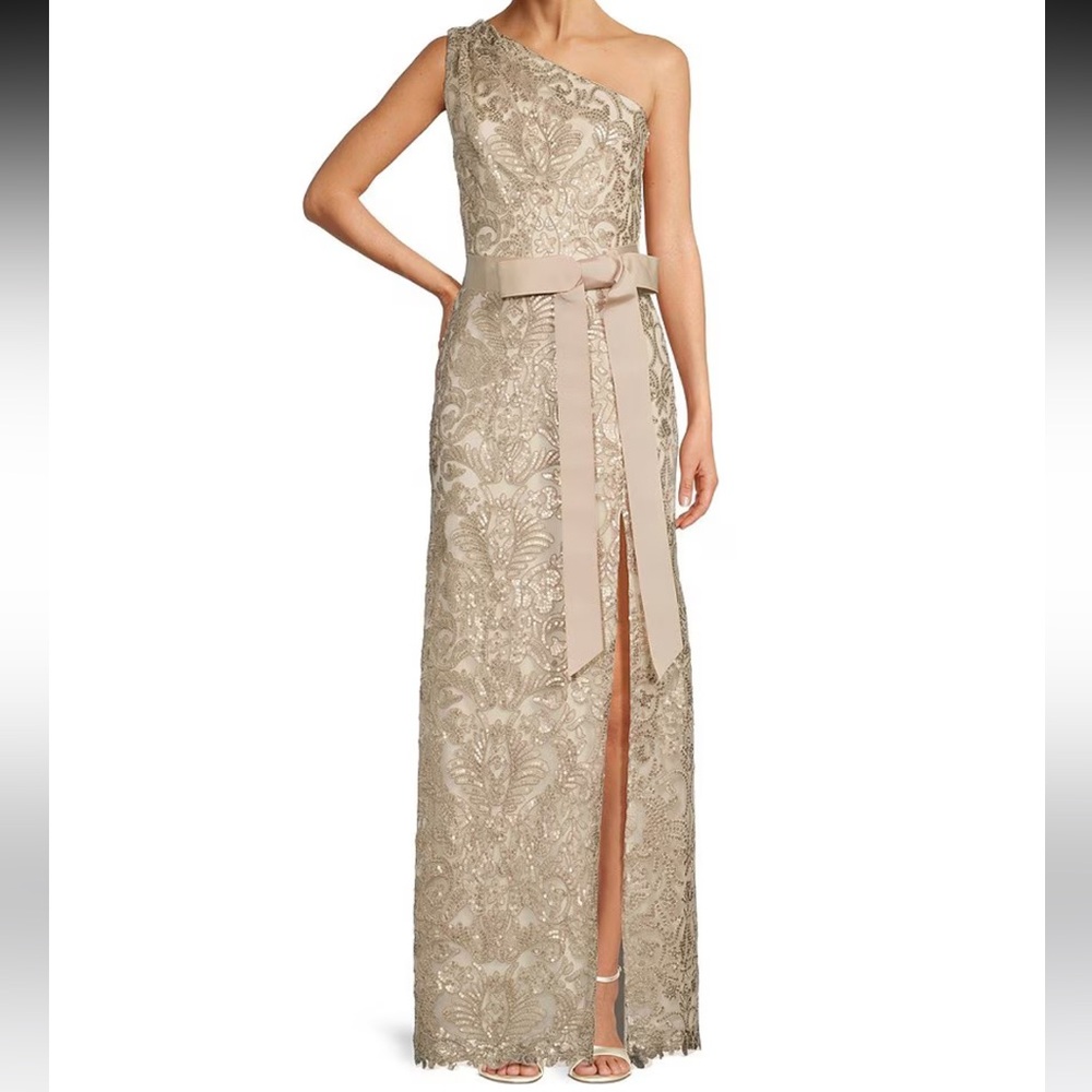 TOMLIN RIBBON BELT SEQUIN EMBROIDERED GOWN
